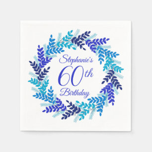 Elegant Royal Blue Wreath 60. Geburtstag Serviette