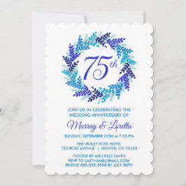 Elegant Royal Blue Wreath 75. Hochzeitstag Einladung