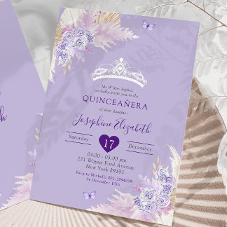 Elegant Royal Boho Lilac Floral Mis Quince Años Einladung