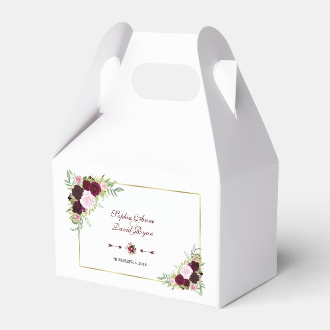 Elegant Royal Burgundy Marsala Floral Wedding Geschenkschachtel (Vorderseite)