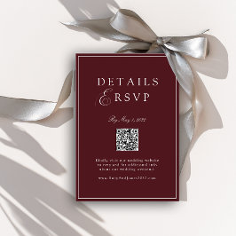 Elegant Royal Burgundy QR Code Wedding RSVP  Begleitkarte