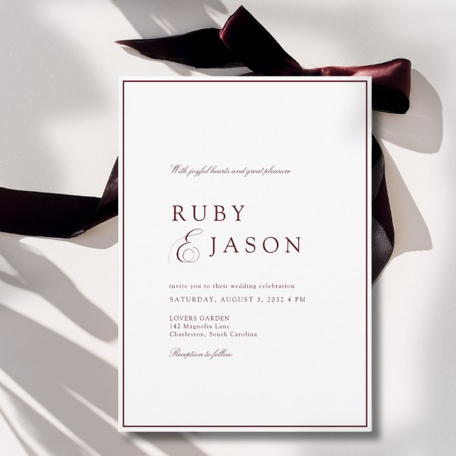 Elegant Royal Burgundy & White Script Wedding Einladung (Elegant Royal Burgundy & White Script Wedding Invitation)