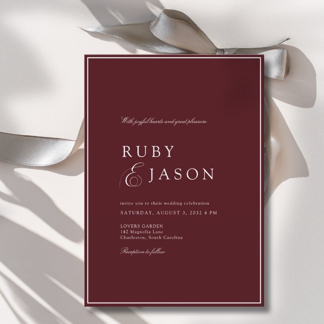 Elegant Royal Burgundy & White Script Wedding Einladung (Elegant Royal Burgundy & White Script Wedding Invitation)