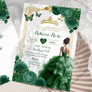 Elegant Royal Castle Emerald Green Quinceñera Einladung