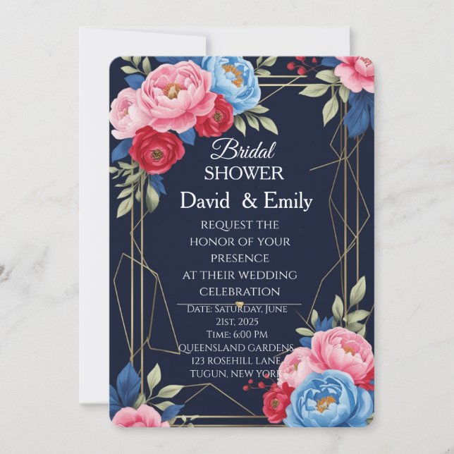 Elegant Royal Floral Wedding Einladung (Vorderseite)