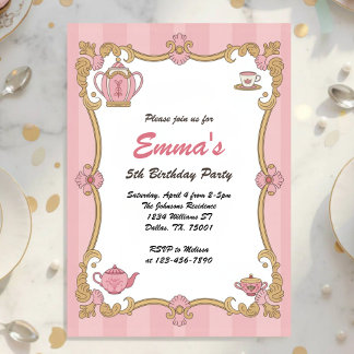 Elegant Royal Girls Tea Party Birthday Einladung