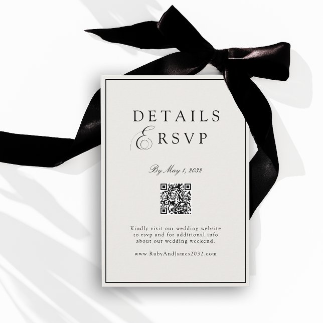 Elegant Royal Ivory & Black QR Code Wedding RSVP  Begleitkarte (Elegant Royal Ivory & Black QR Code Wedding RSVP Enclosure Card)