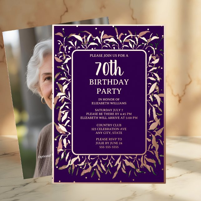 Elegant Royal Lila 70. Custom Birthday Party Folieneinladung (Von Creator hochgeladen)