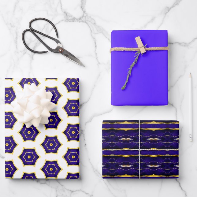 Elegant Royal Lila und Gold Geschenkpapier Set (Vorderseite)