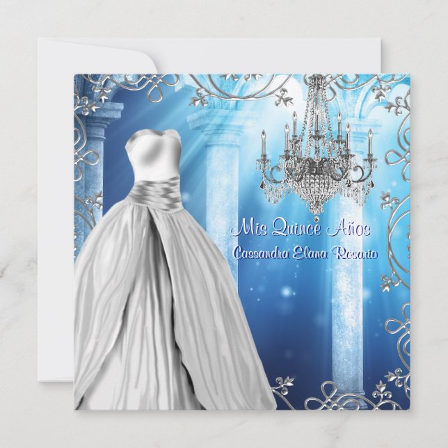 Elegant Royal Navy Blue Quinceanera Einladung (Vorderseite)