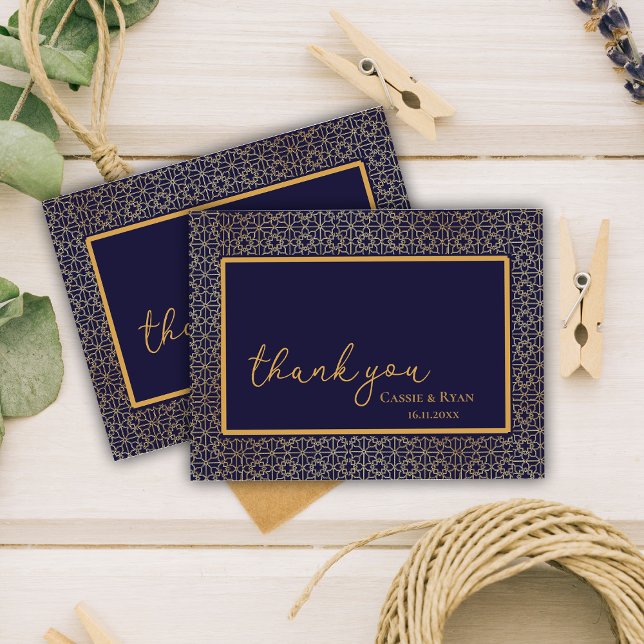 Elegant Royal Navy Gold Design Hochzeit Vielen Dan Postkarte (Elegant Royal Navy Gold Design Wedding Thank you Postcard)