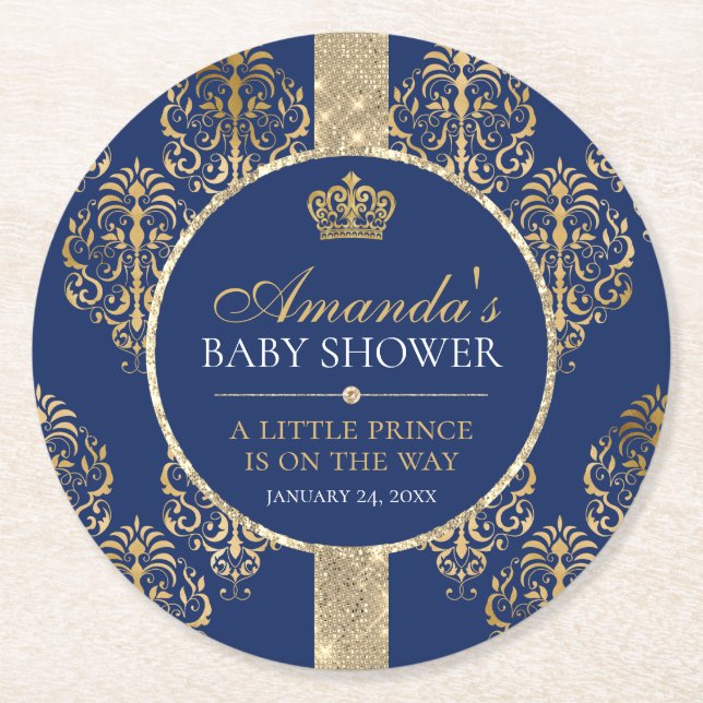 Elegant Royal Prince Baby Shower Runder Pappuntersetzer (Vorderseite)
