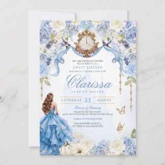 Elegant Royal Princess Light Blue Sweet 16 Einladung