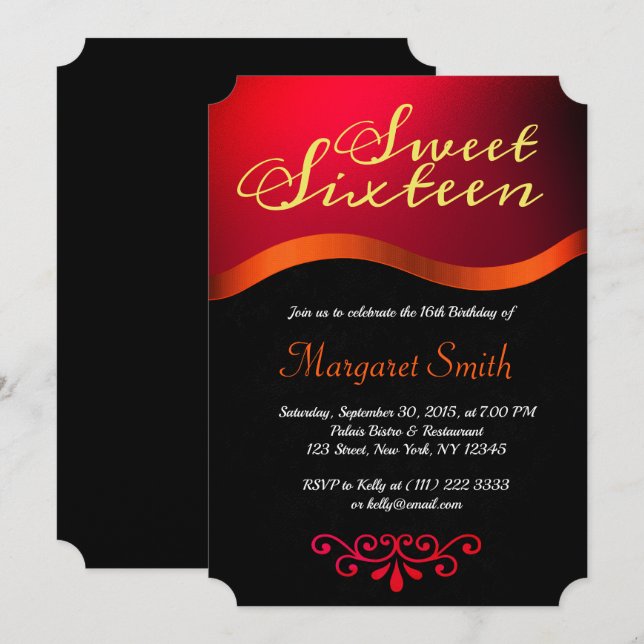 Elegant Royal Red Sweet 16 Party Einladung (Vorne/Hinten)