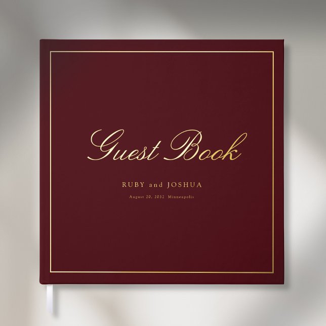 Elegant Royal Scripted Font Wedding Gästebuch (Elegant Royal Burgundy Scripted Font Wedding Foil Guest Book)
