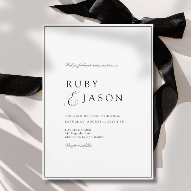 Elegant Royal White & Black  Wedding Einladung (Elegant Royal White & Black Wedding Invitation - Black Tie)