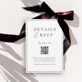 Elegant Royal White & Burgun QR Code Wedding RSVP  Begleitkarte