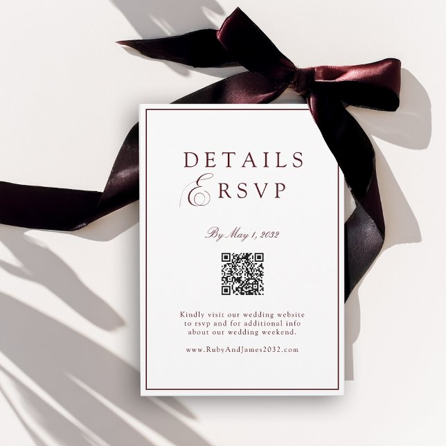 Elegant Royal White & Burgun QR Code Wedding RSVP  Begleitkarte (Elegant Royal White & Burgun QR Code Wedding RSVP Enclosure Card)