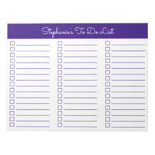 Elegant Royalviolett 8,5x11 Dreispaltige Checklist Notizblock