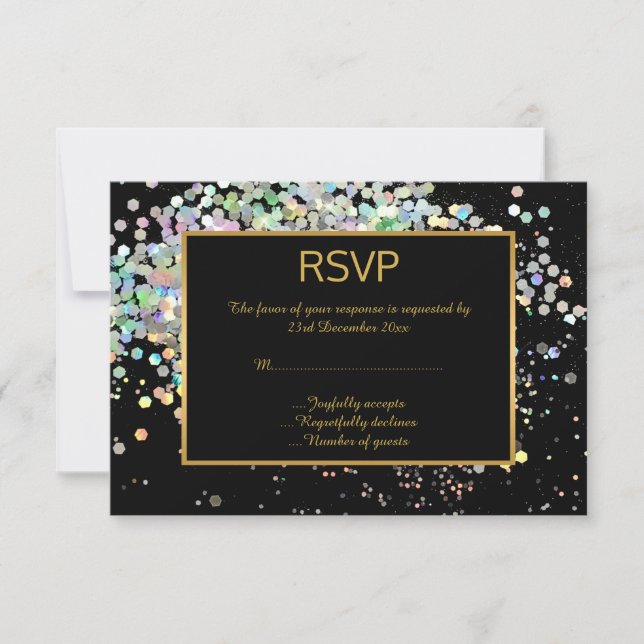 ÉLÉGANT RSVP HOLOGRAPHIQUE PASTEL NOIR OR (Devant)