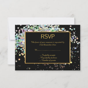 ÉLÉGANT RSVP HOLOGRAPHIQUE PASTEL OR NOIR SUR MESU