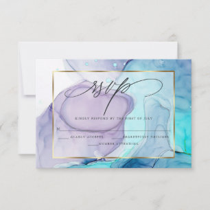 Elégant RSVP Marbré Encre Vibrant Aqua Violet