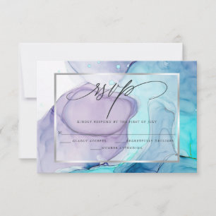 Elégant RSVP Marbré Encre Vibrant Aqua Violet