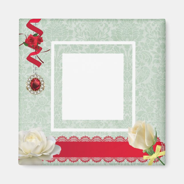 Élégant ruban rouge faire votre propre aimant (Devant)