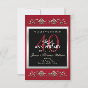 Elegant Ruby Gemstones 40. Hochzeitstag Save The Date