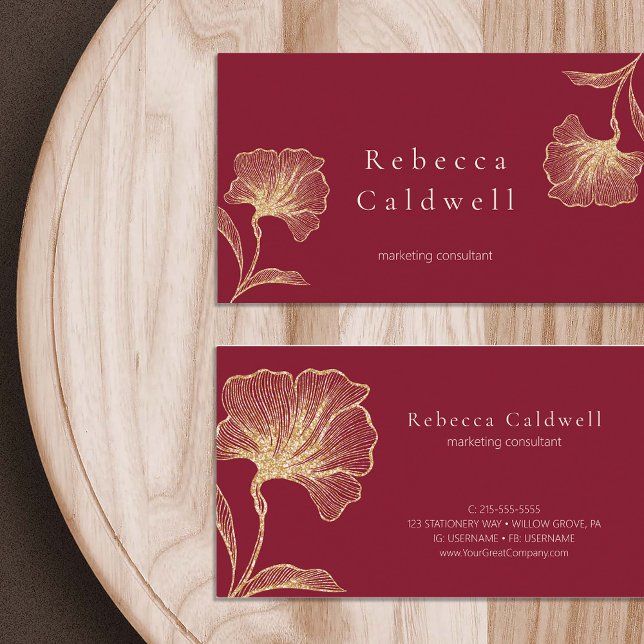 Elegant Ruby Red Floral Feminine Visitenkarte (Elegant Ruby Red Floral Feminine Business Card)