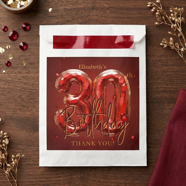 Elegant Ruby Red Gold 30th Birthday Thank You Geschenktütchen (Von Creator hochgeladen)