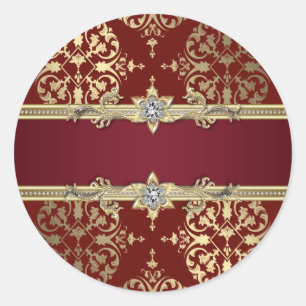 Elegant Ruby Red Gold Damask Stickers
