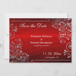 Elegant Ruby Red Gray Save the Date Wedding