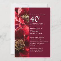 Elegant Ruby Red Modern Floral 40 Jahre alt