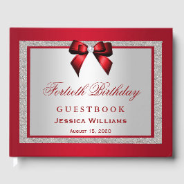 Elegant Ruby Red & Silver Glitzer 40. Geburtstag Gästebuch