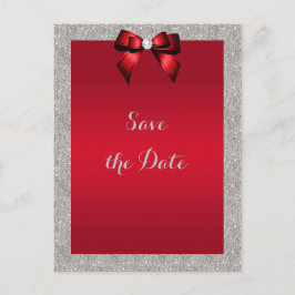 Elegant Ruby Red, Silver Glitzer Save the Date Postkarte