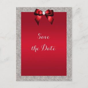 Elegant Ruby Red, Silver Glitzer Save the Date Postkarte