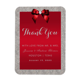 Elegant Ruby Red, Silver Glitzer Wedding Magnet