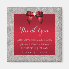 Elegant Ruby Red, Silver Glitzer Wedding Magnet