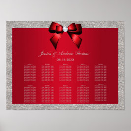 Elegant Ruby Red, Silver Glitzer Wedding Poster