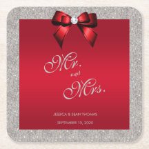 Elegant Ruby Red, Silver Glitzer Wedding