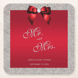 Elegant Ruby Red, Silver Glitzer Wedding Rechteckiger Pappuntersetzer