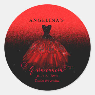 Elegant Ruby Red Spanish Gown Quinceañera Runder Aufkleber