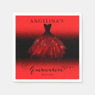 Elegant Ruby Red Spanish Gown Quinceañera Serviette