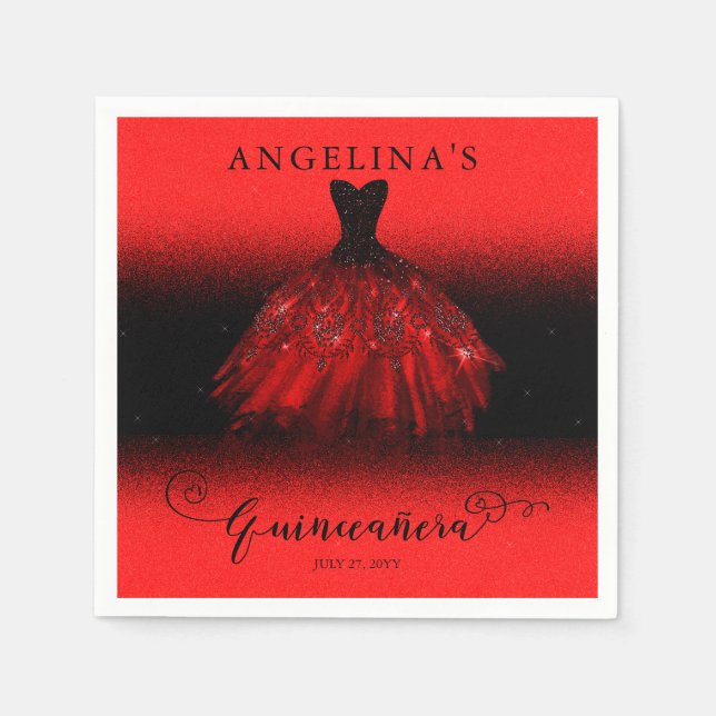 Elegant Ruby Red Spanish Gown Quinceañera Serviette (Vorderseite)