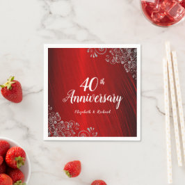 Elegant Ruby Red Swirl 40-jähriges Party Serviette