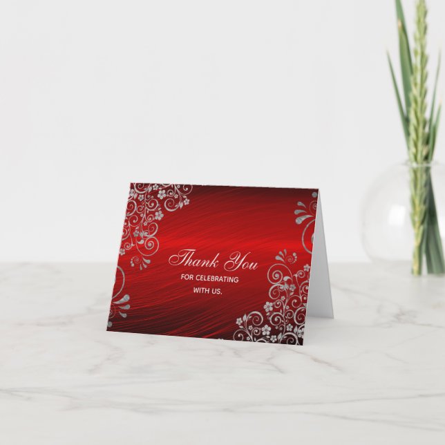 Élégant Ruby Rouge argent filme Mariage Merci (Devant)