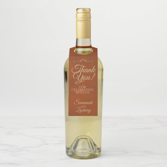 Elegant Rust Orange & Gold Wedding Vielen Dank Flaschenanhänger (Auf Flasche)