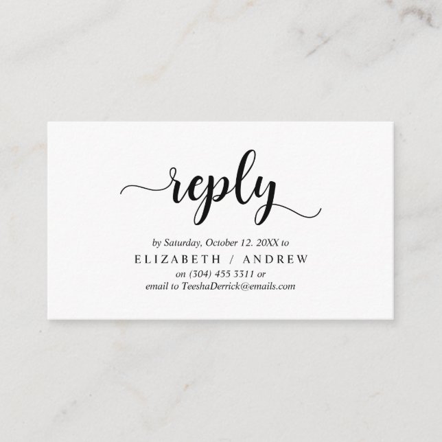 Elegant Rustic Black, Wedding RSVP reagieren Begleitkarte (Vorderseite)