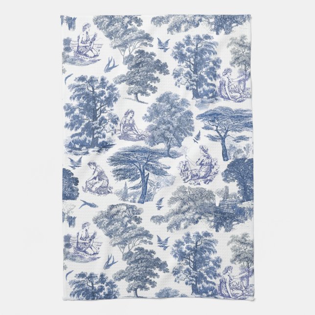 Elegant Rustic Blue Country Toile Geschirrtuch (Vertikal)